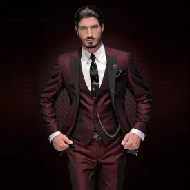 New Men's Three Piece Set Suit Black Polo Collar Contrast Color Suit Banquet Party Suit Groom Brides man Suit Men's Clothes Suit