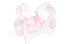 Pink Embr Big Sister Crochet Edge Bow