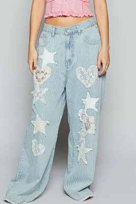 Pinstripe Patch Wide Leg Pants