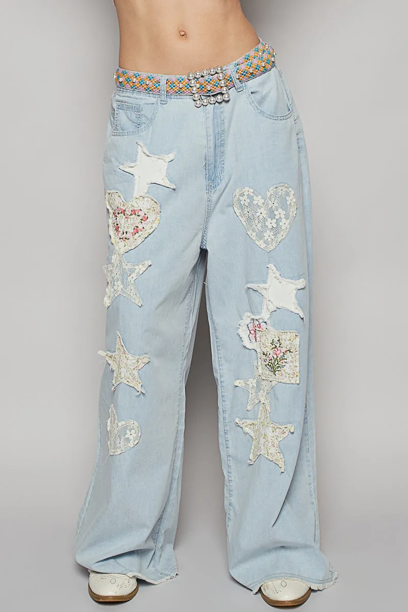 Pinstripe Patch Wide Leg Pants
