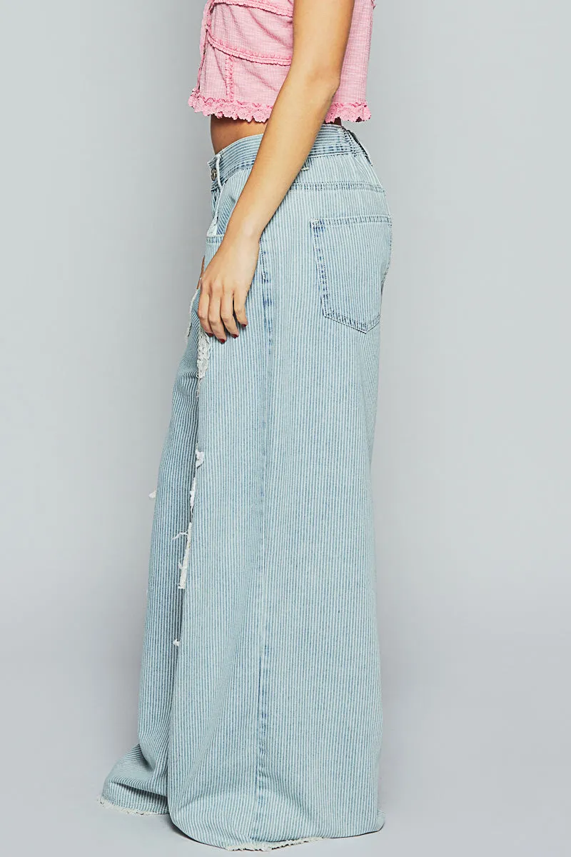 Pinstripe Patch Wide Leg Pants