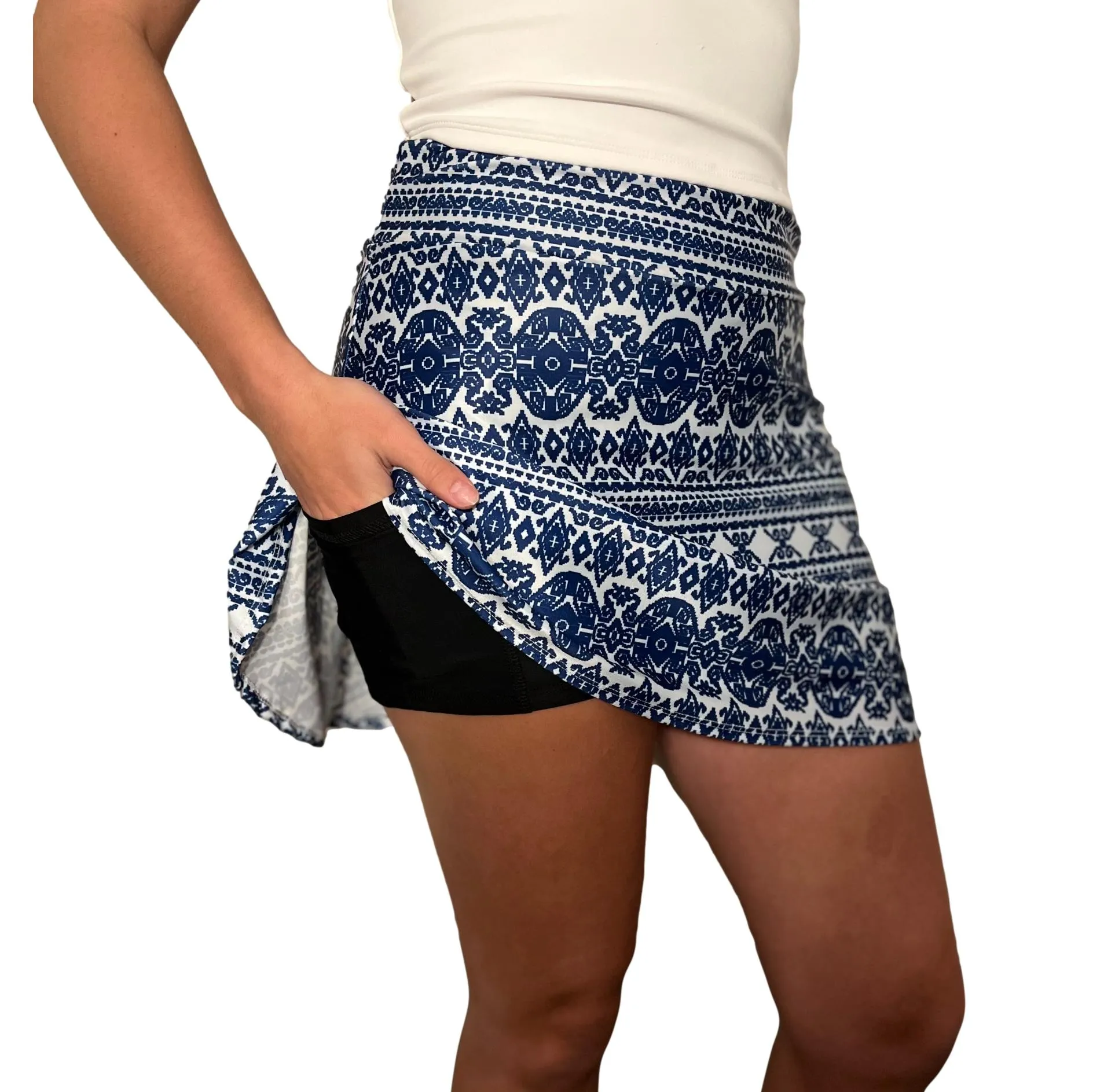 Scandinavian Style Print Navy & White Flutter Golf, Running, Tennis Skort