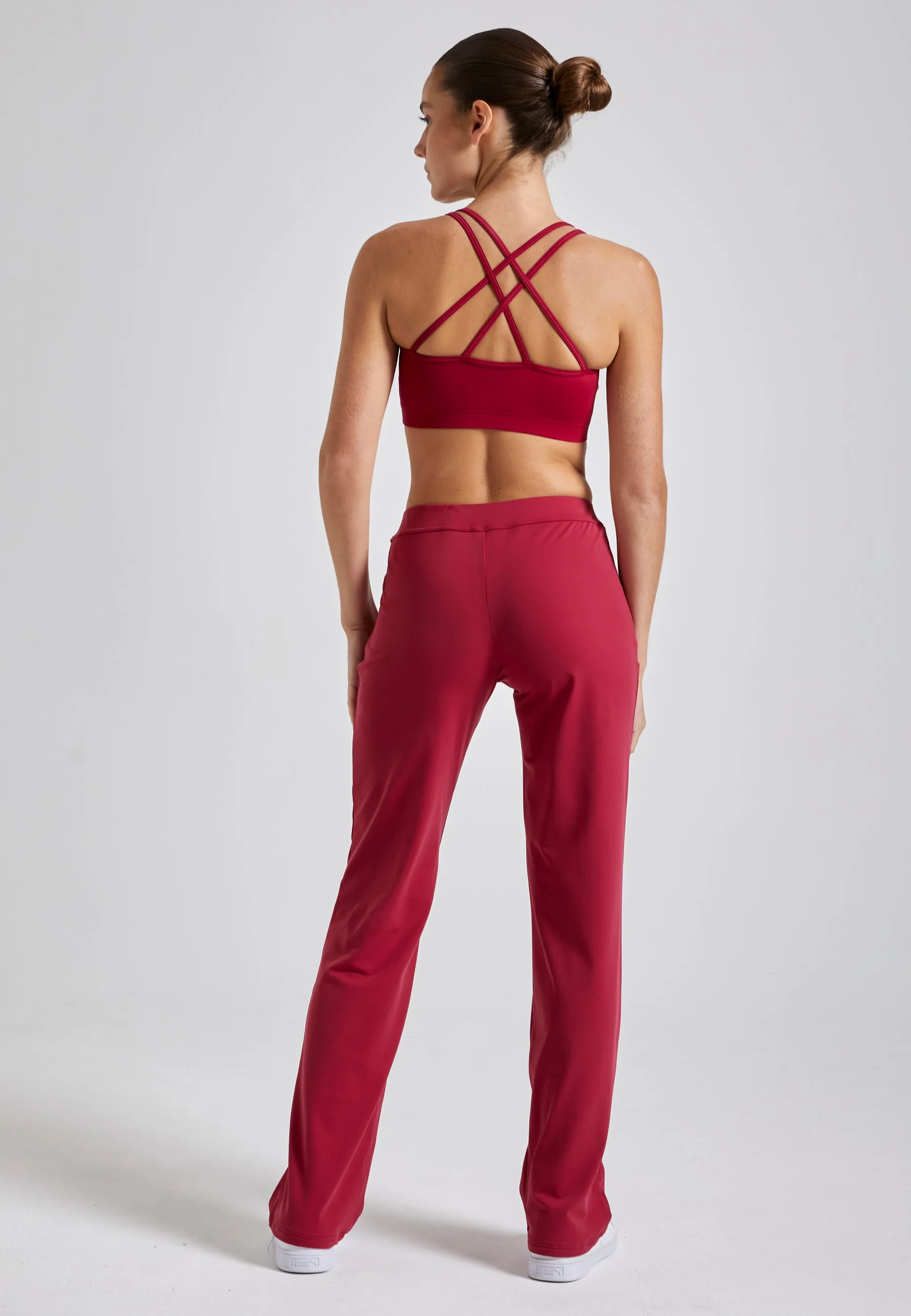 Tennis training pants long, burgundy red