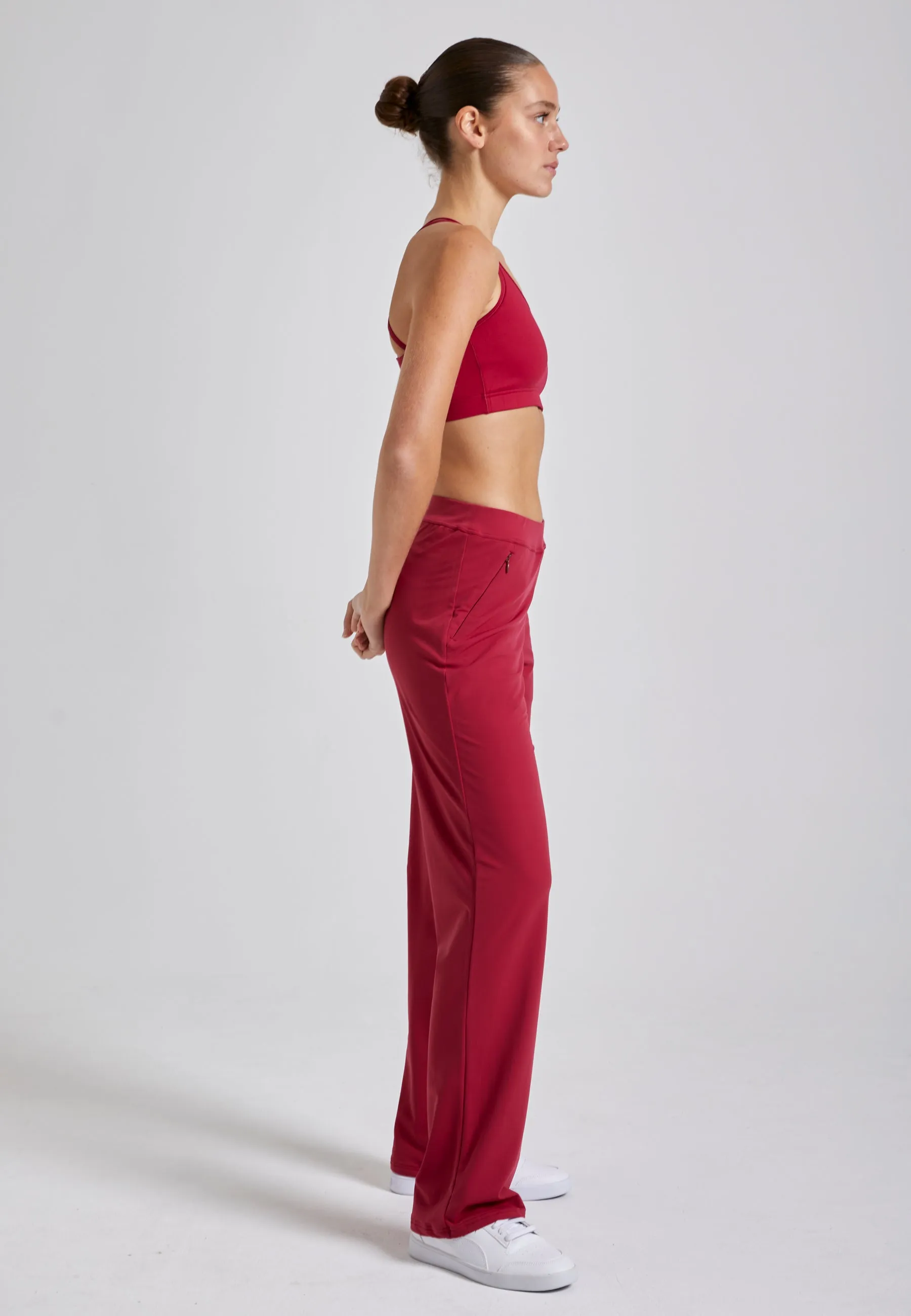 Tennis training pants long, burgundy red
