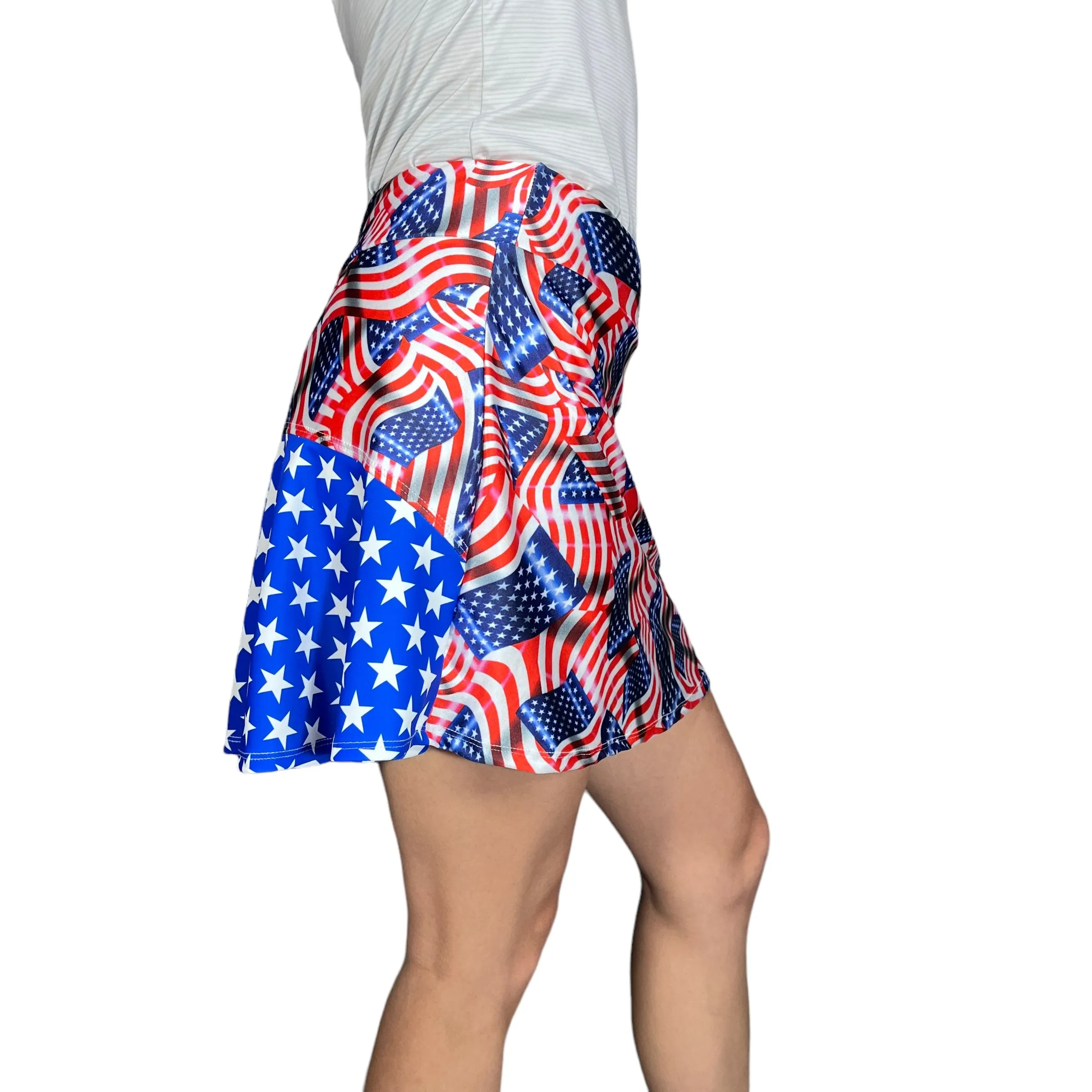 USA Flags w/ Stars Patriotic Athletic Flutter Skort