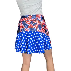 USA Flags w/ Stars Patriotic Athletic Flutter Skort