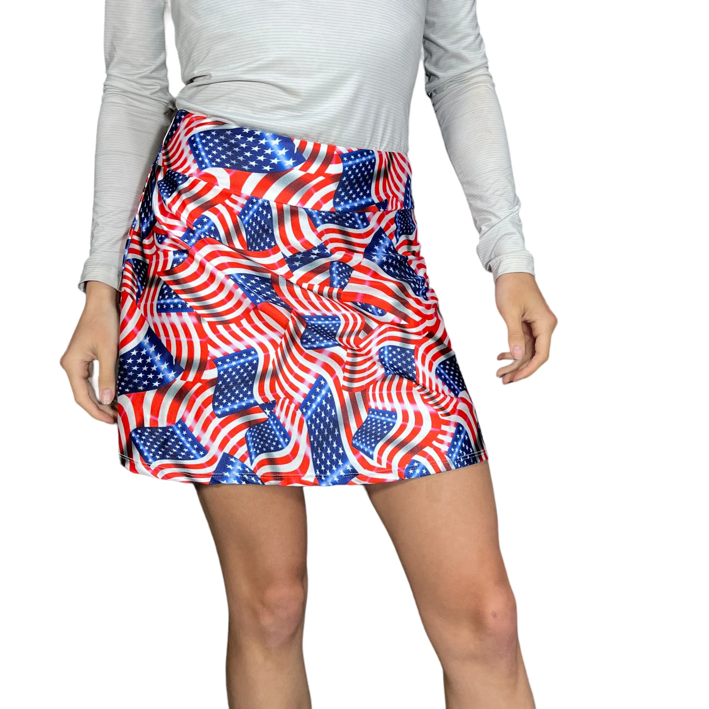 USA Flags w/ Stars Patriotic Athletic Flutter Skort
