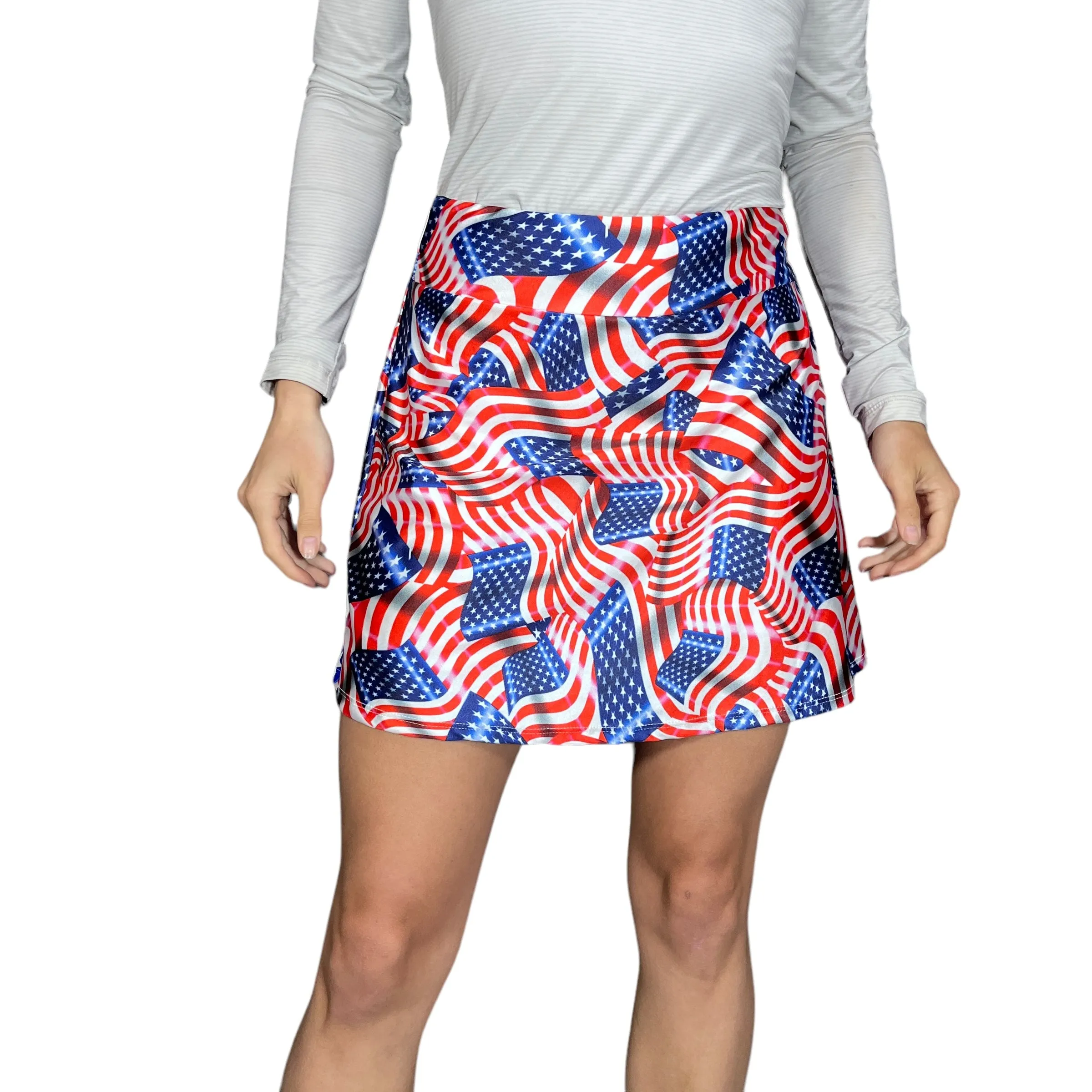 USA Flags w/ Stars Patriotic Athletic Flutter Skort
