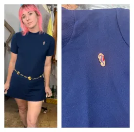 Vintage 60s | Groovy GoGo Mod Navy BlueTurtleneck Mini Dress or Top | Size S