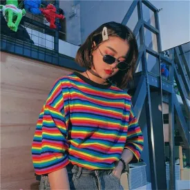 Womens Rainbow Striped Shirt
