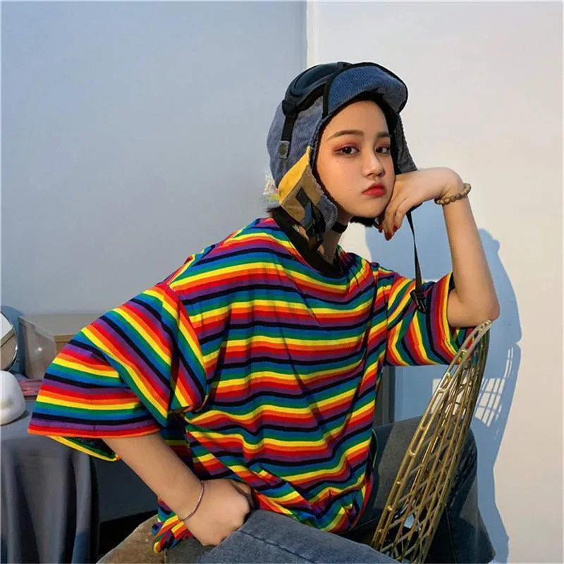 Womens Rainbow Striped Shirt