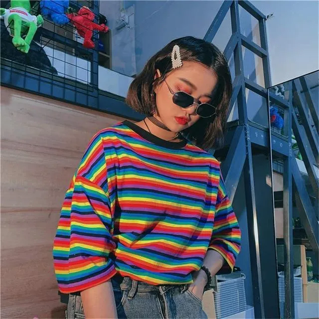 Womens Rainbow Striped Shirt